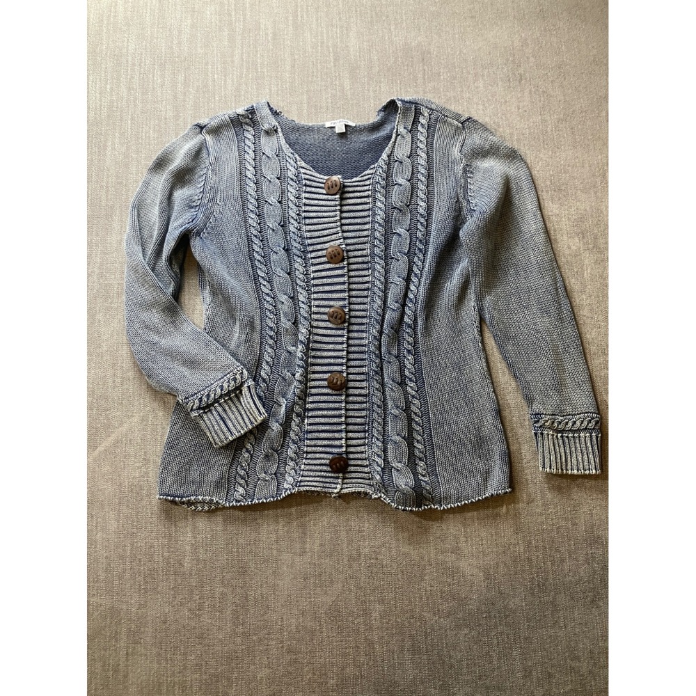PBJ Blues Womens XL‎ Blue Acid Wash Cable Knit Button Front Cardigan Sweater